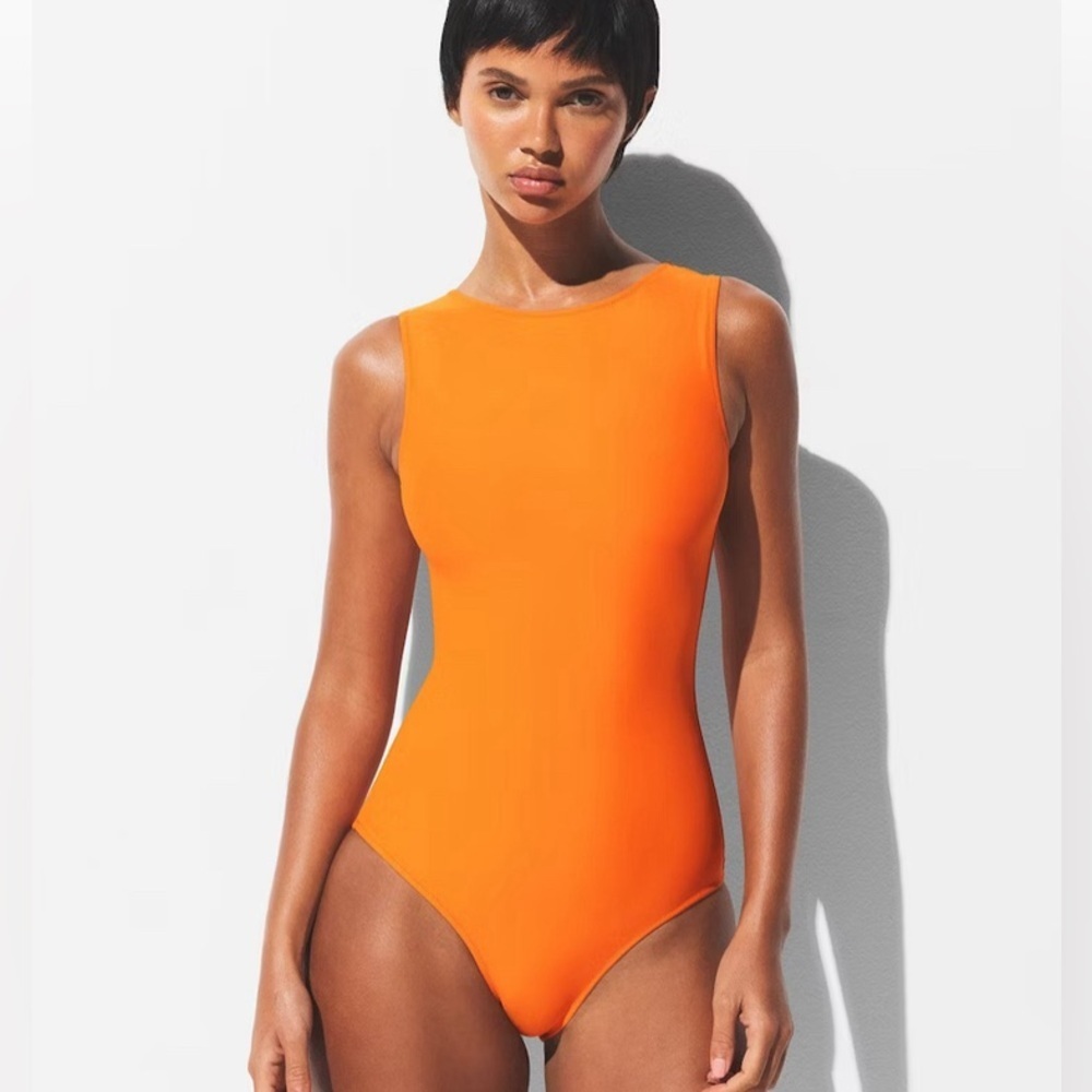 NWT Skims Signature Swim High Neck One Piece Tangerine Size Large